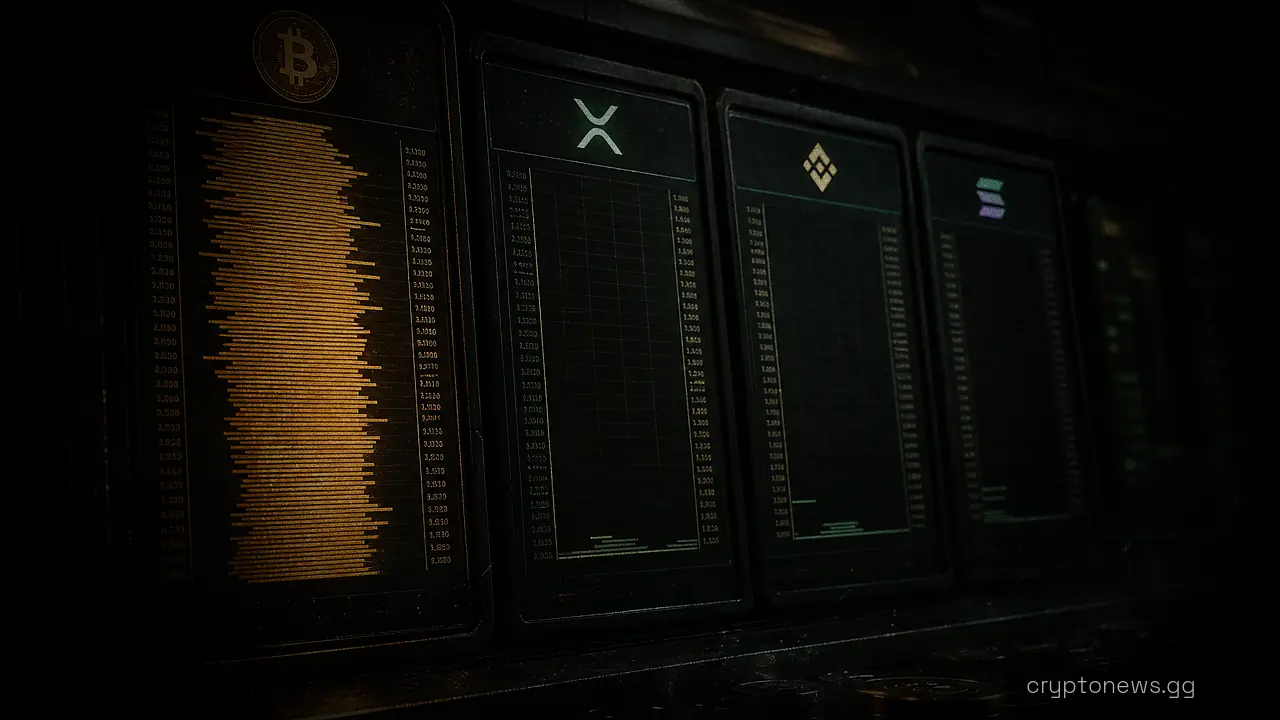 Row of trading terminal screens showing one thick order book beside several thin, sparsely filled order books