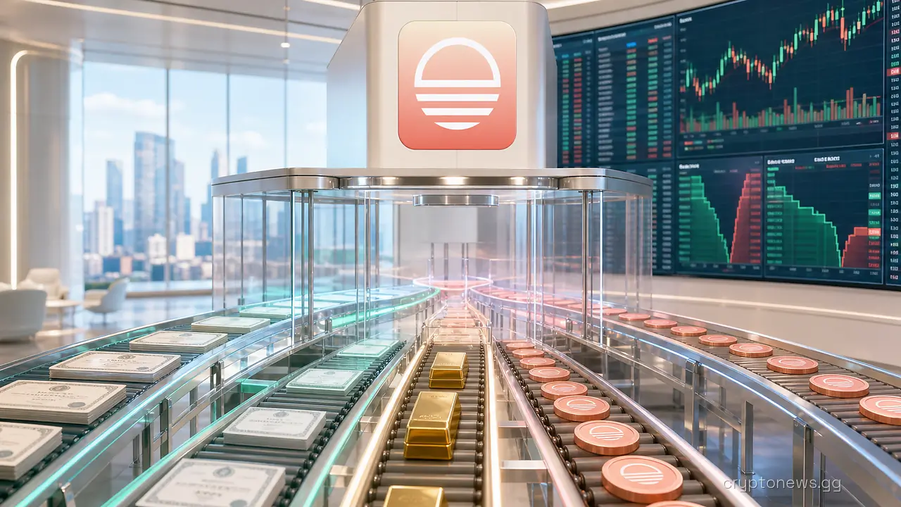 Gateway terminal merging tokenized shares, commodities and crypto tokens into one Solana feed, Sunrise signage above
