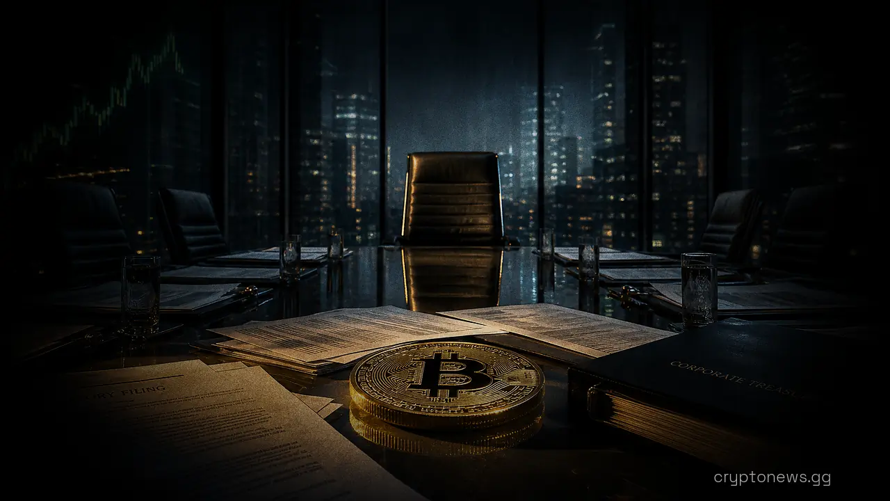 Empty glass-walled corporate boardroom with printed filings and a treasury report spread across the conference table